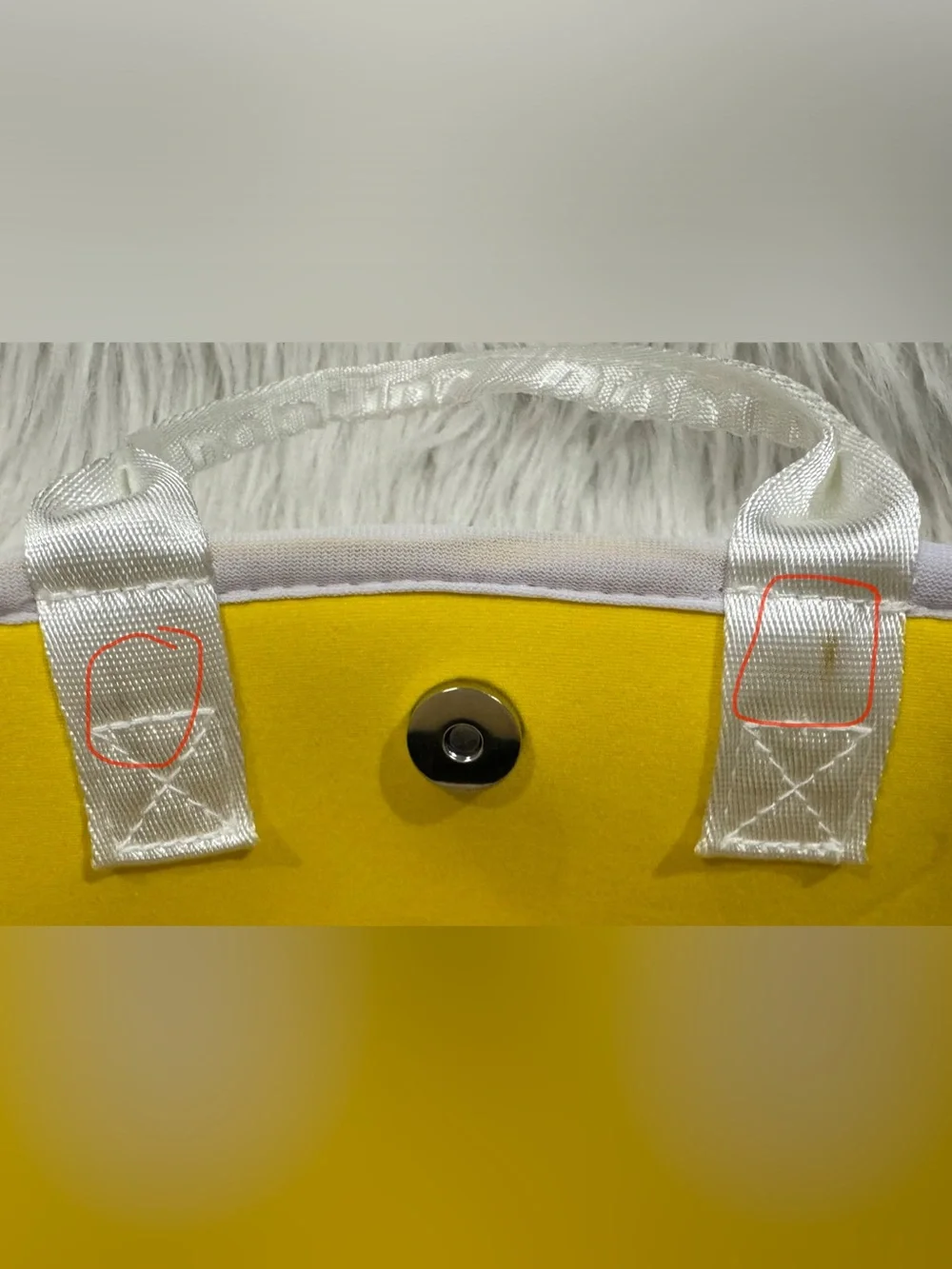 Popups Small Neoprene Tote Bag Lightweight Interior Pocket Soft White Yellow NEW